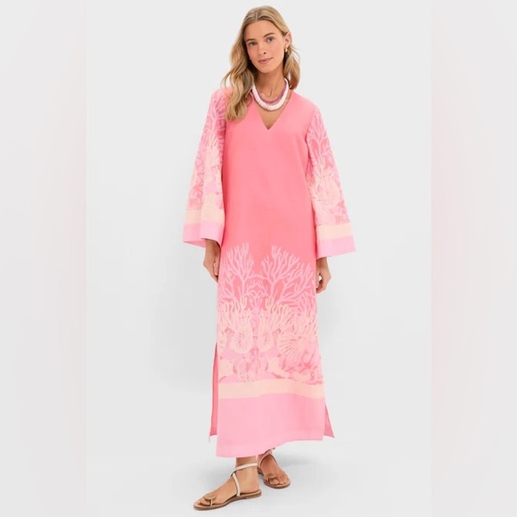 Tuckernuck Dresses & Skirts - Tuckernuck Hopewell Coral Printed V-Neck Lorena Caftan – Size Small
